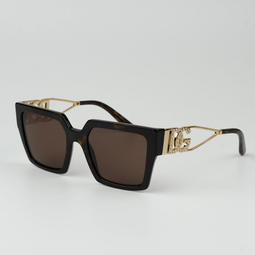 Dolce & Gabbana Black Frame Brown Lens Sunglasses With Gold Dg Temples